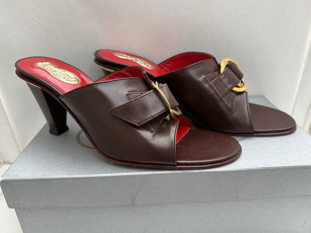 Freelance Paris FLOR SCOUT MULE Size 38.5 Brown Leather w/ Buckle Gold Bottoms